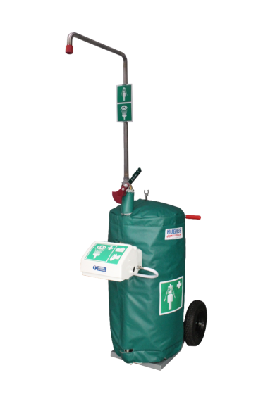 Mobile self-contained safety shower with eye wash and heated jacket - 114 litre