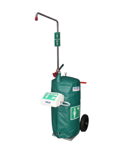 Mobile self-contained safety shower with eye wash and insulated jacket - 114 litre