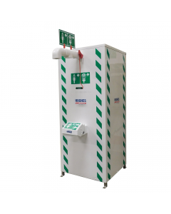 Safety shower and ASA closed bowl eye wash with integral water heater