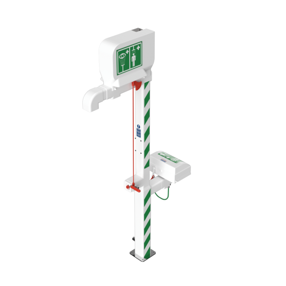 Immersion heated safety shower with eye wash, body spray and handheld eye bath